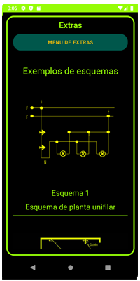 Menu de Extras do aplicativo.